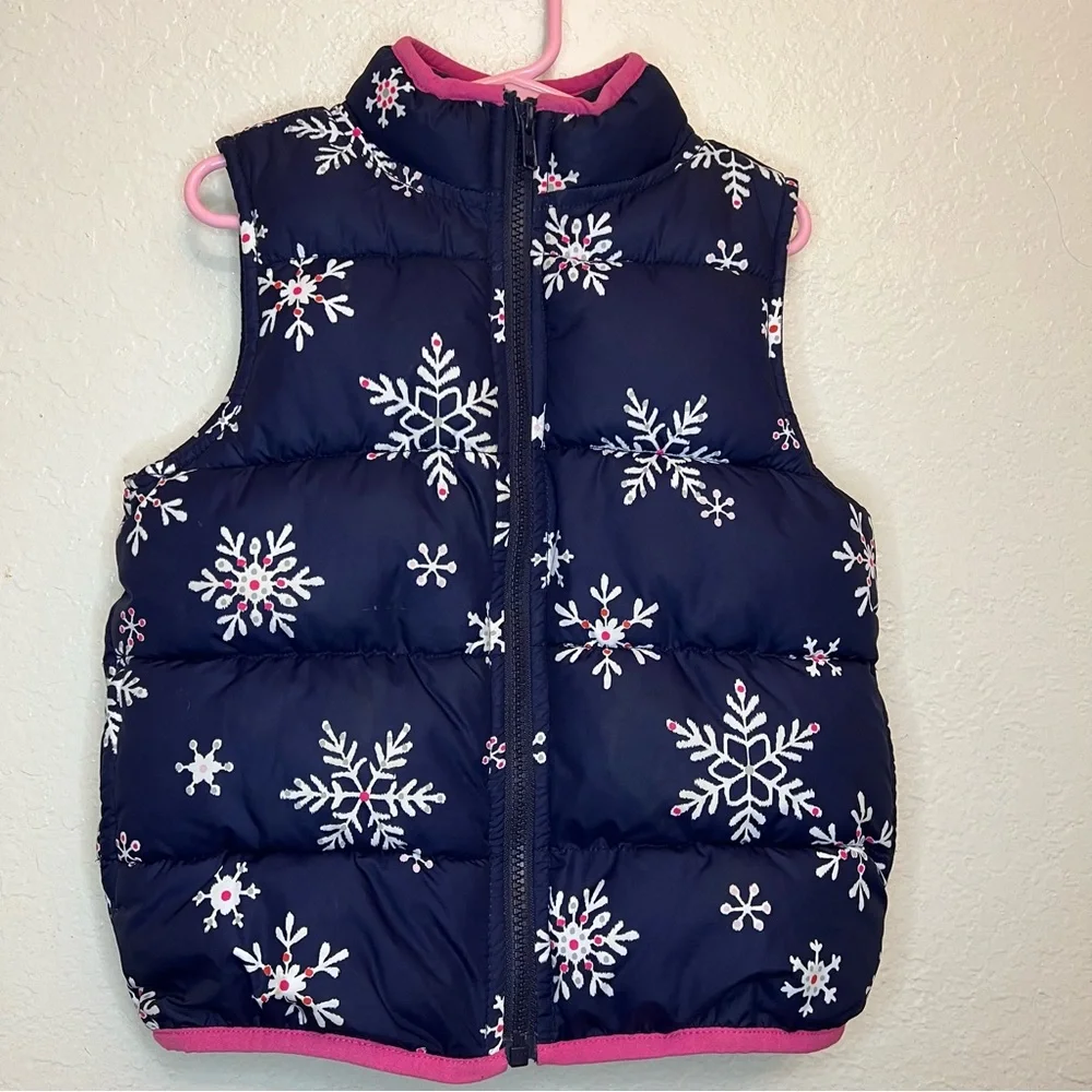 Gymboree Girls Snowflake Puffer Vest | Navy Pink Winter Coat | Size S‎ 6-8